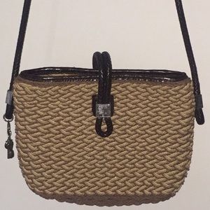 BRIGHTON TAN/BROWN STRAW & LEATHER CROSSBODY BAG